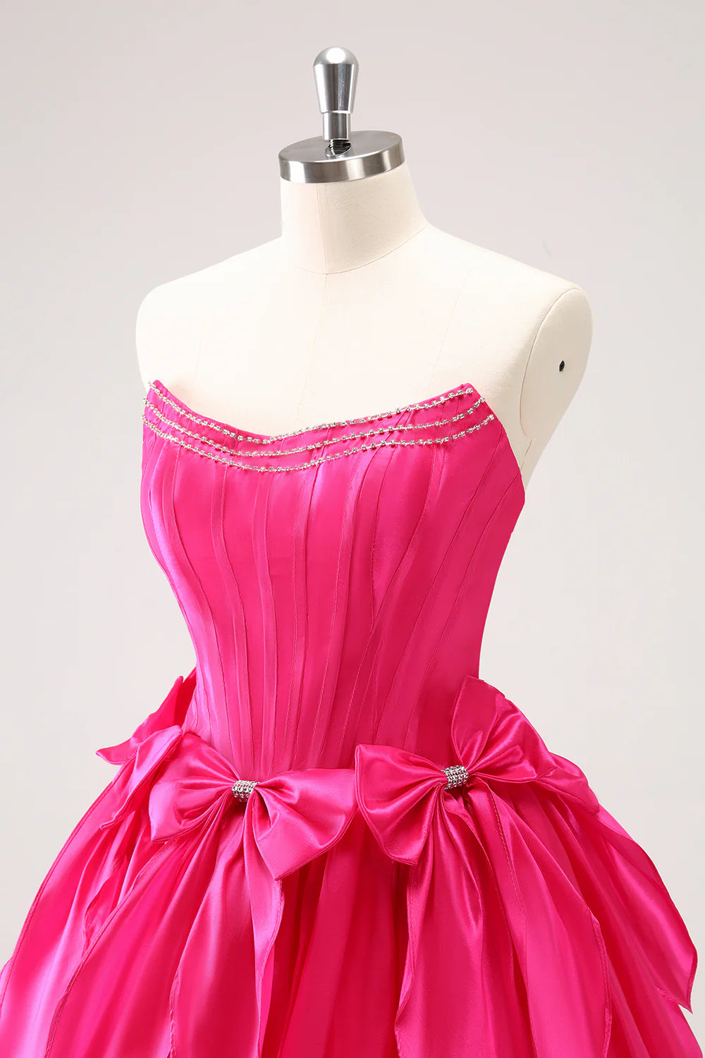 Fuchsia A Line Strapless Corset Ruffle Beaded Homecoming Dress
