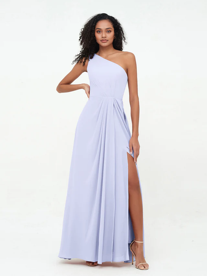 OKBBN shoulder slit chiffon bridesmaid dress