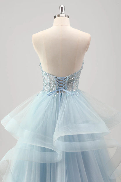 OKBBN A-line off shoulder spiral pleated tight corset sequined pleated ball gown
