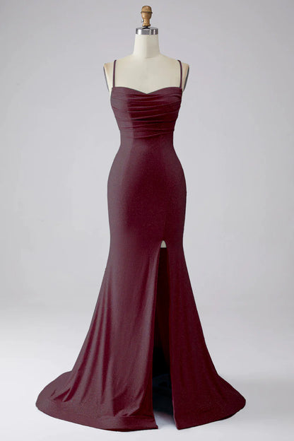 OKBBN mermaid slim shoulder strap slit sleeveless long ball dress