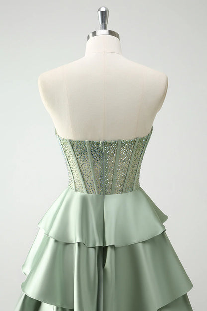 OKBBN A-line ruffle edge tight layered long ball gown