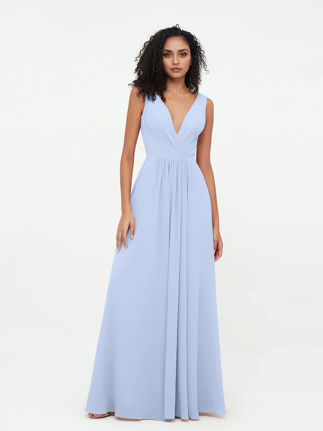 OKBBN Pocket V-neck Chiffon Bridesmaid Dress