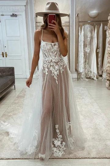 Lace Straps Backless Wedding Dress