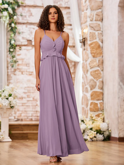 OKBBN slim shoulder strap A-line chiffon bridesmaid dress