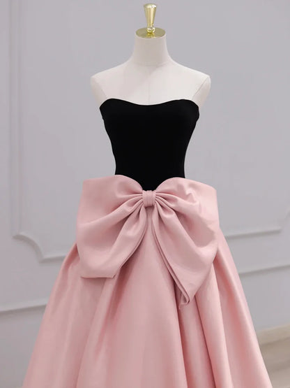 A-Line Sweetheart Neck Satin Velvet Pink Long Evening Dress Pink Long Formal Dress