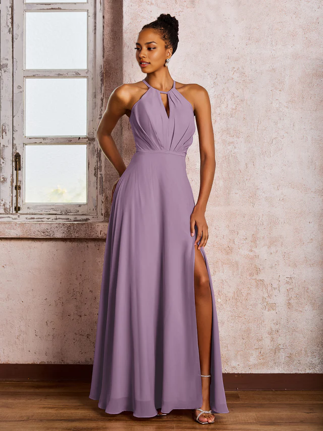 OKBBN backless camisole bow chiffon bridesmaid dress