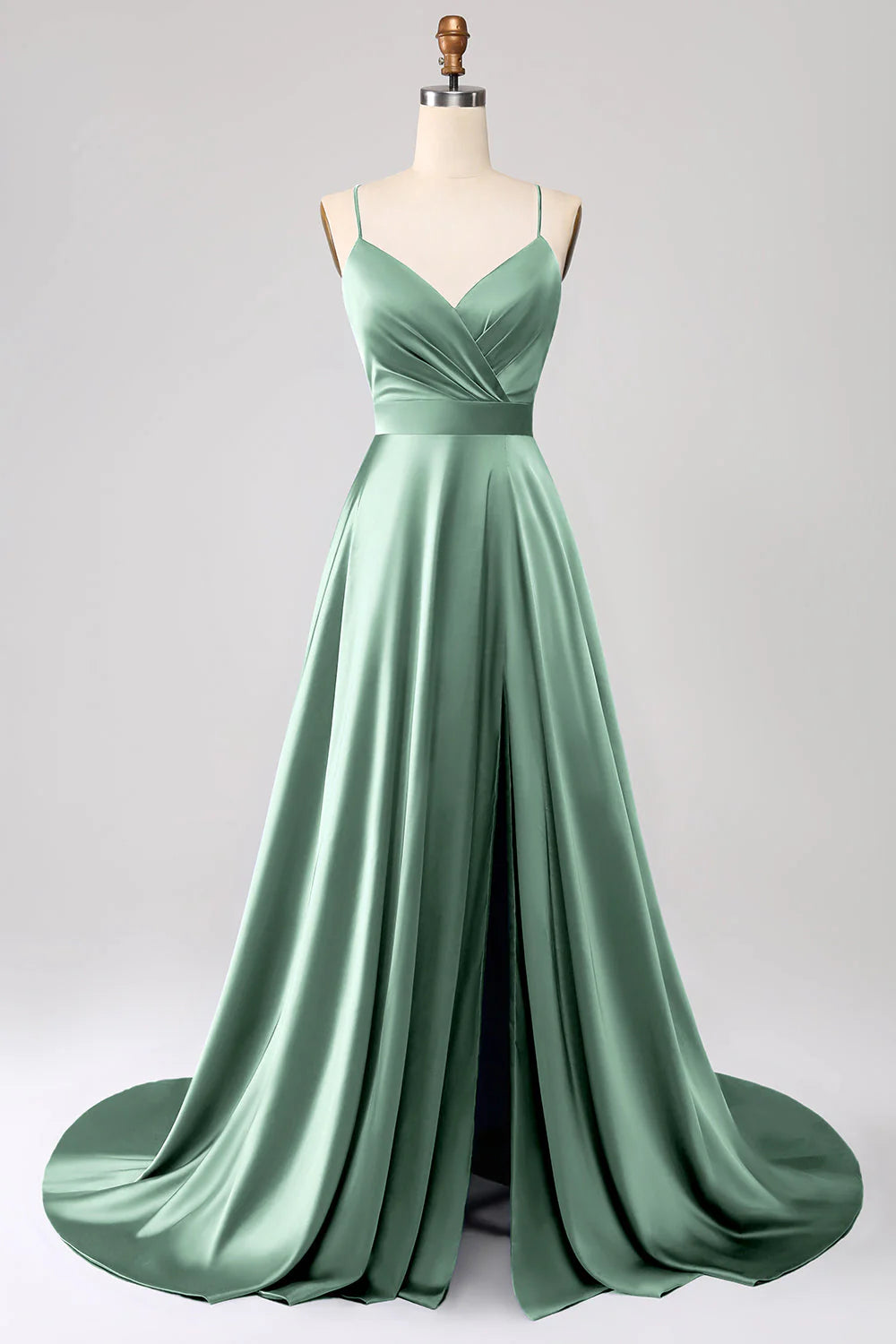 OKBBN A-line slim shoulder strap backless sleeveless satin ball gown