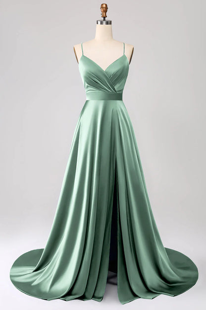 OKBBN A-line slim shoulder strap backless sleeveless satin ball gown