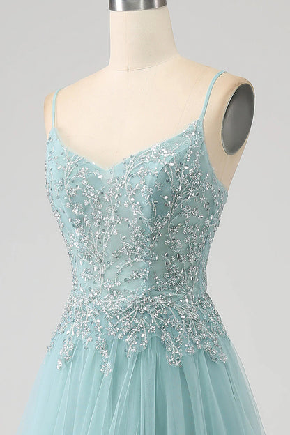 OKBBN A-line sequin decal slit tight corset party dress