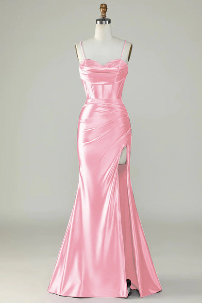 OKBBN mermaid slim shoulder strap slit long evening gown