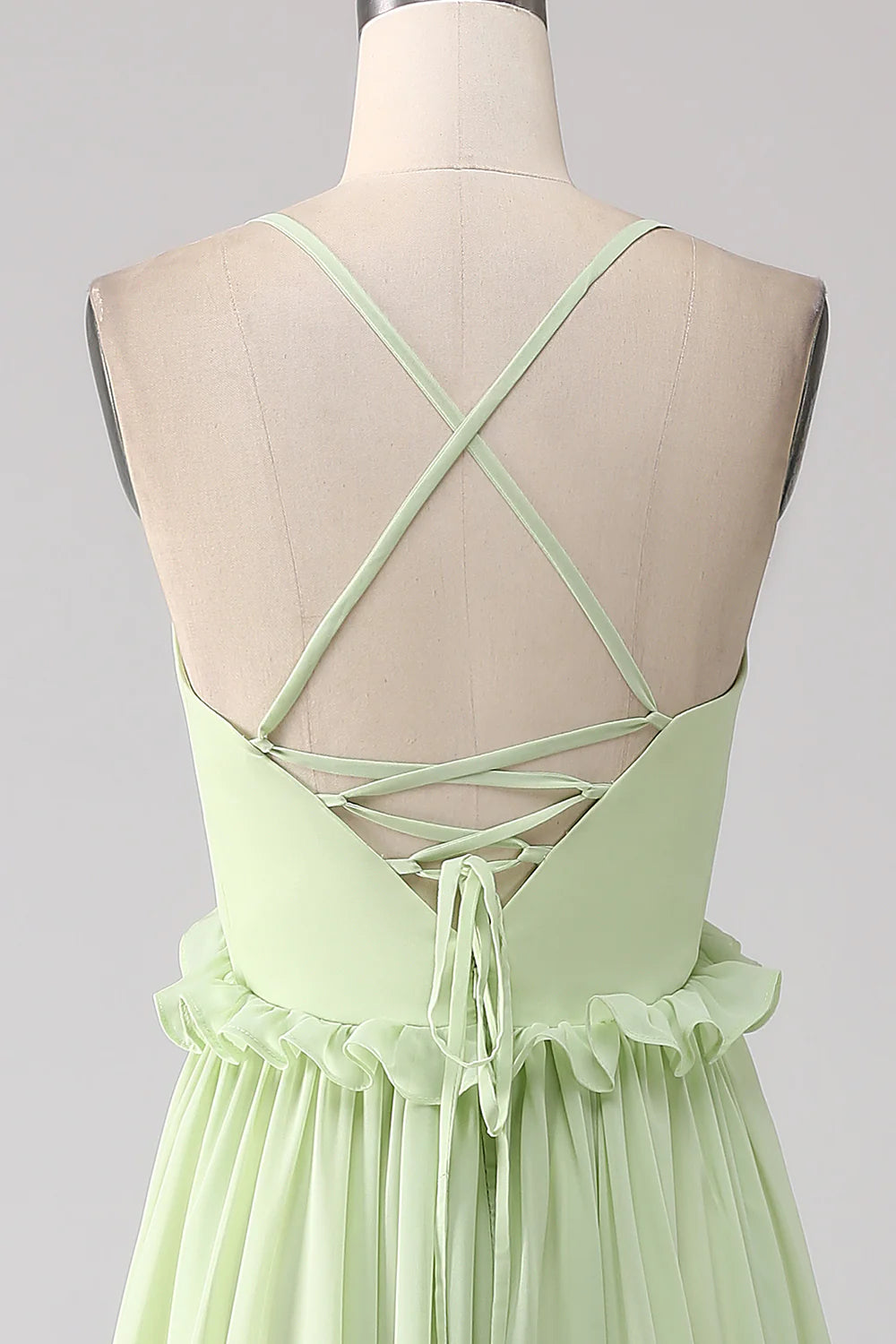 OKBBN ruffled A-line lace bridesmaid dress