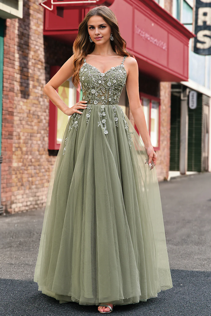OKBBN chiffon thin shoulder strap A-line tight corset long ball dress