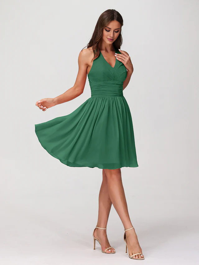OKBBN backless V-neck short chiffon bridesmaid dress