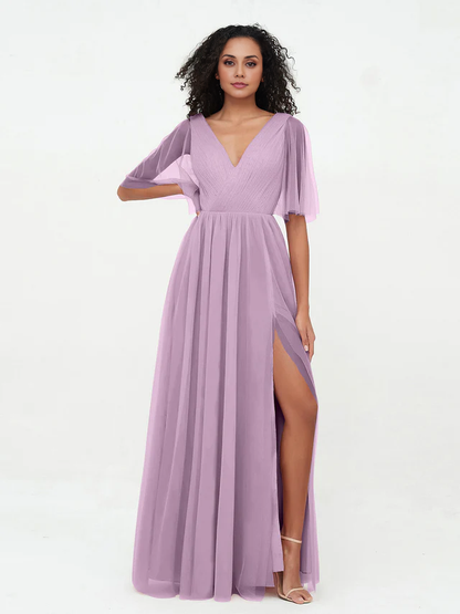 OKBBN A-line V-neck chiffon bridesmaid dress