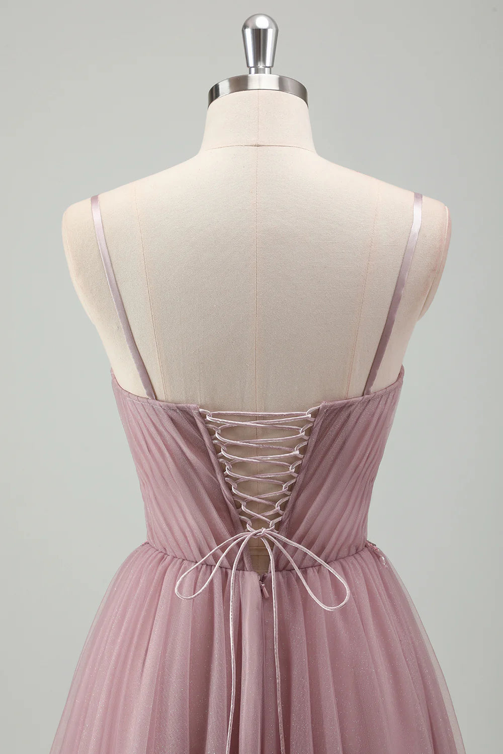 OKBBN decal A-line thin shoulder strap pleated long ball gown