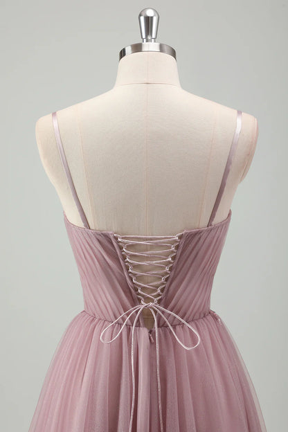 OKBBN decal A-line thin shoulder strap pleated long ball gown