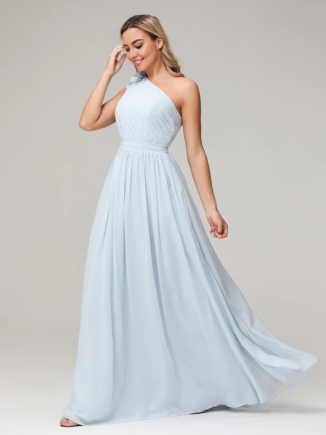 OKBBN Single Shoulder Pocket Chiffon Bridesmaid Dress