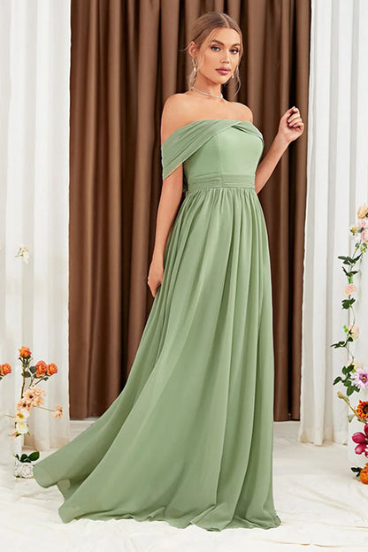 OKBBN A-line chiffon off shoulder backless evening gown