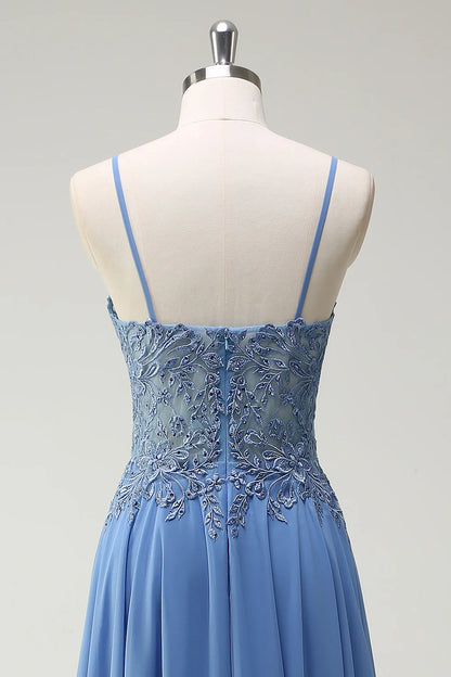 OKBBN A-line thin shoulder strap tight corset beaded long ball gown
