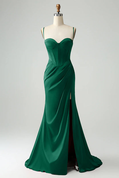 OKBBN mermaid slim shoulder strap pleated slit dance dress
