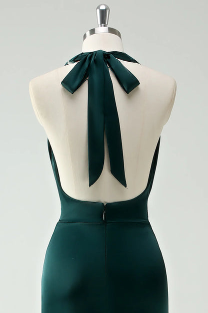 OKBBN backless mermaid long slit bridesmaid dress