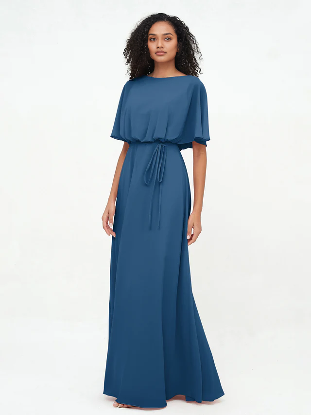 OKBBN Chiffon Long Sleeve Bridesmaid Dress