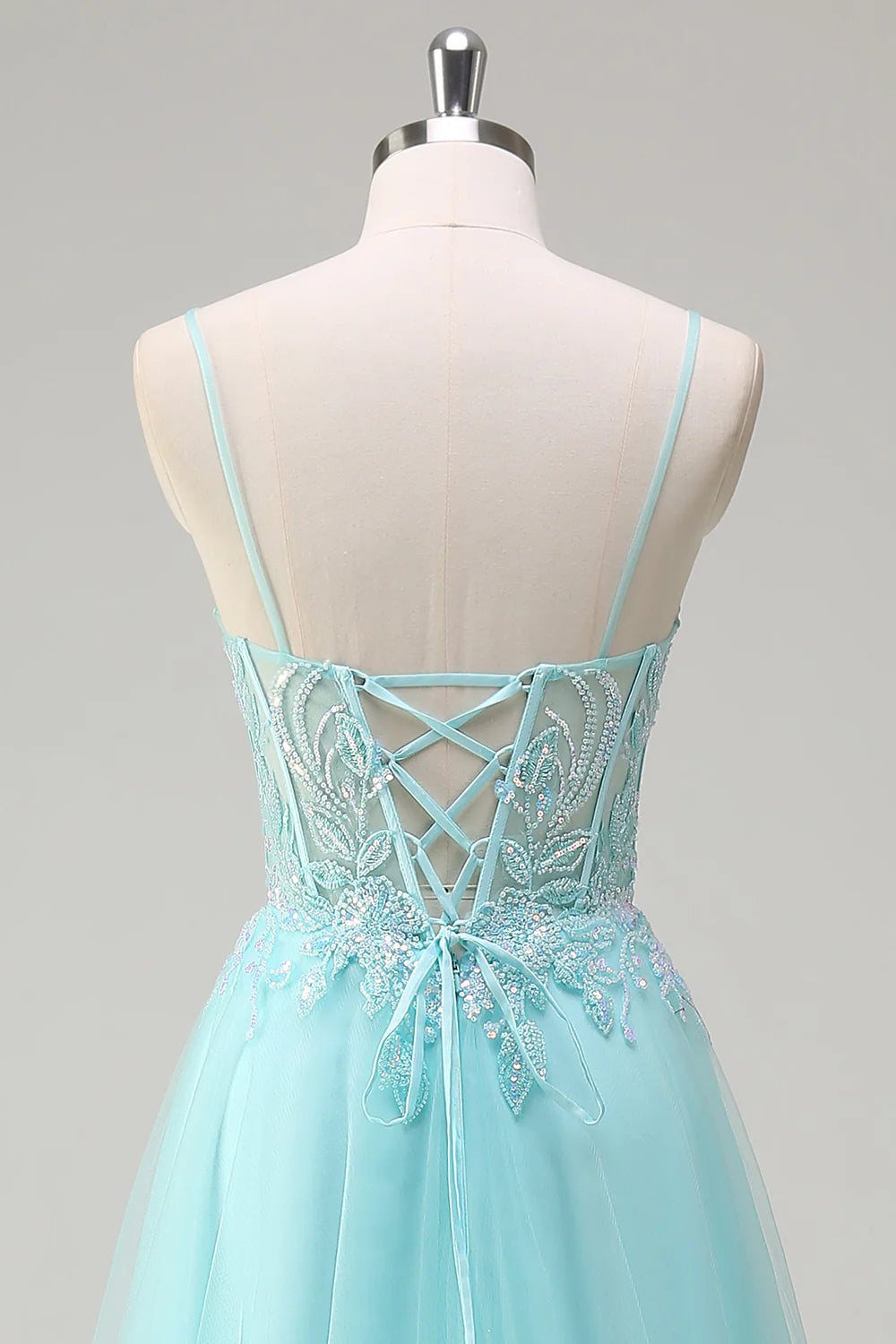 OKBBN A-line thin shoulder strap sequined chiffon long ball dress
