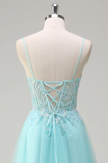 OKBBN A-line thin shoulder strap sequined chiffon long ball dress