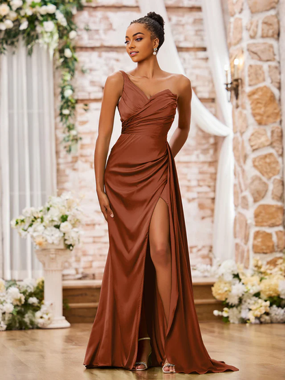 OKBBN one shoulder sweetheart high slit sexy bridesmaid dress