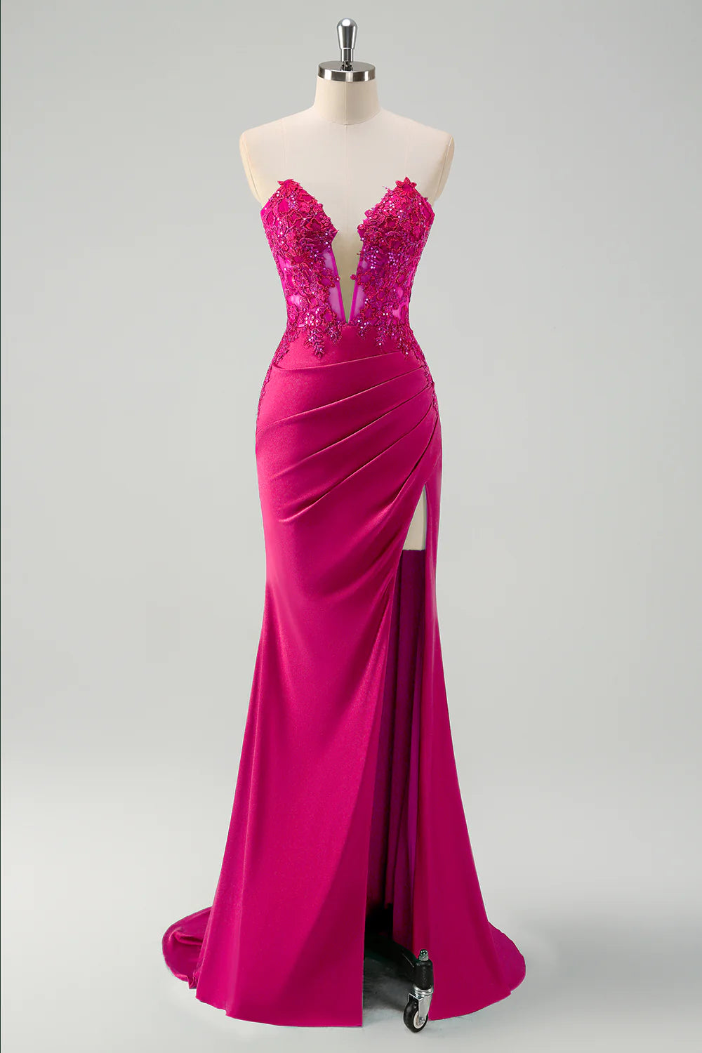 OKBBN mermaid tight corset pleated long slit dance dress