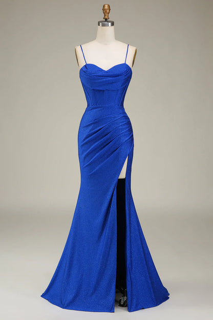OKBBN mermaid slim shoulder strap satin tight corset slit evening gown
