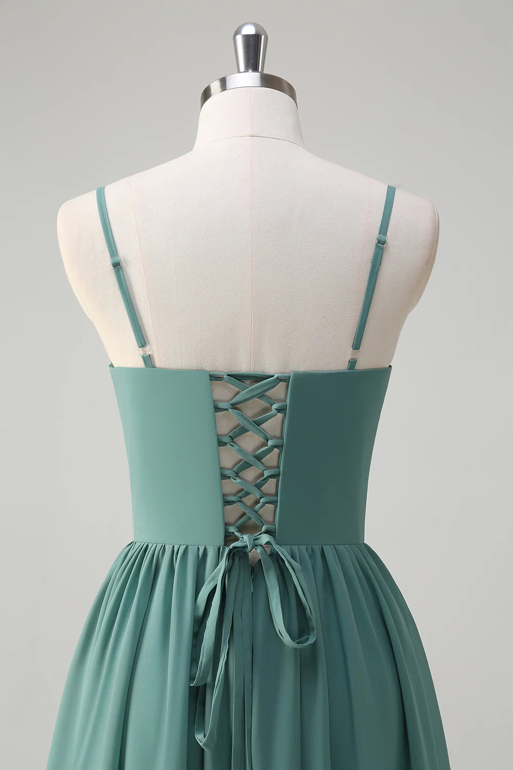OKBBN A-line layered thin shoulder strap tight corset with slit ball dress