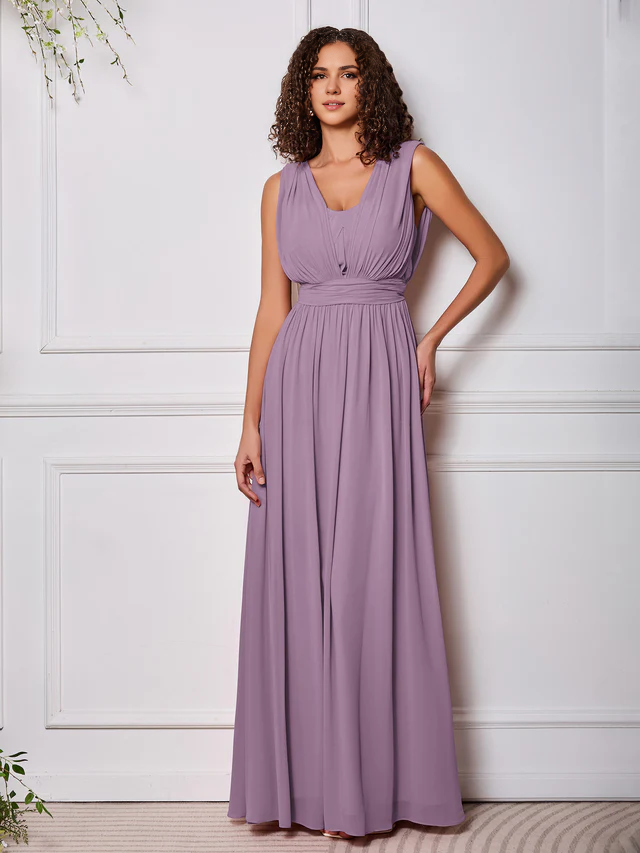 OKBBN elegant chiffon sleeveless backless bridesmaid dress