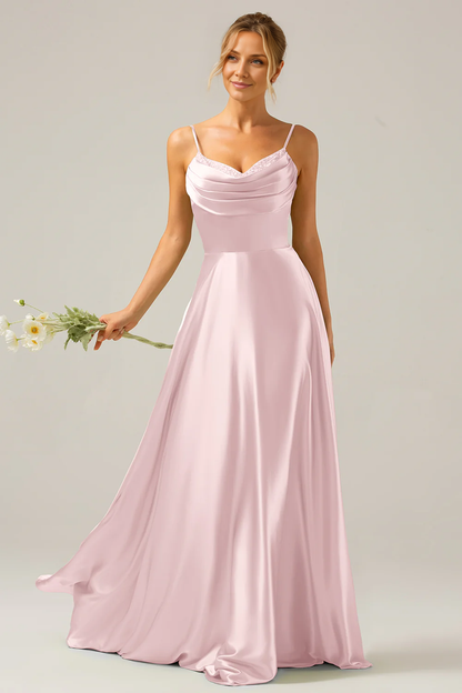 OKBBN A-line scarf collar satin long bridesmaid dress