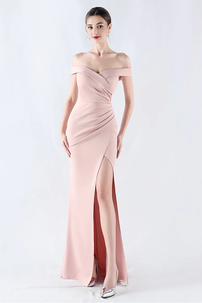 OKBBN mermaid off shoulder sleeveless slit long ball dress