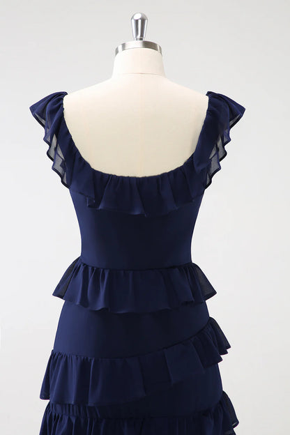 OKBBN A-line layered chiffon long bridesmaid dress