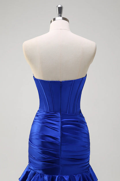 OKBBN off shoulder pleated tight corset layered long ball dress
