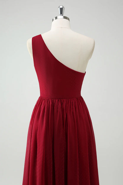 OKBBN Chiffon Single Shoulder Split Long Ball Dress
