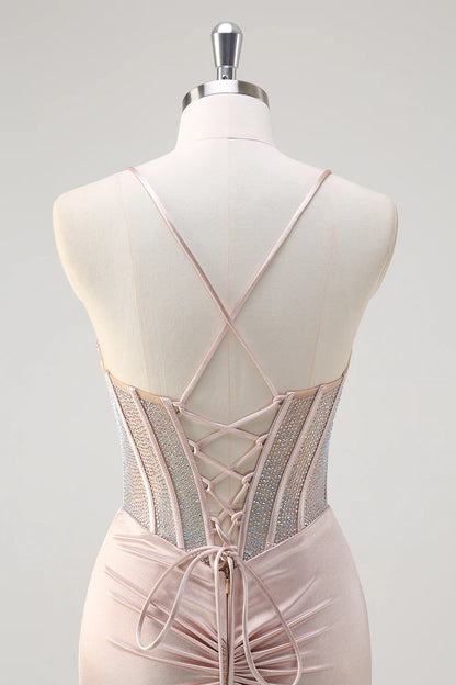 OKBBN Shining Mermaid Strap Tight corset Long Split Ball Dress