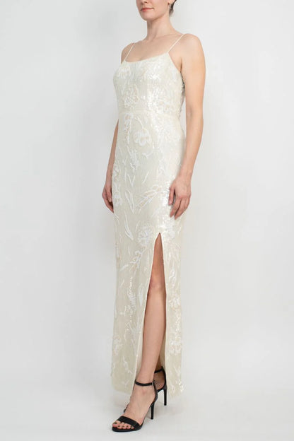 Embellished Spaghetti Strap Open Back Slit Side Prom Dresses