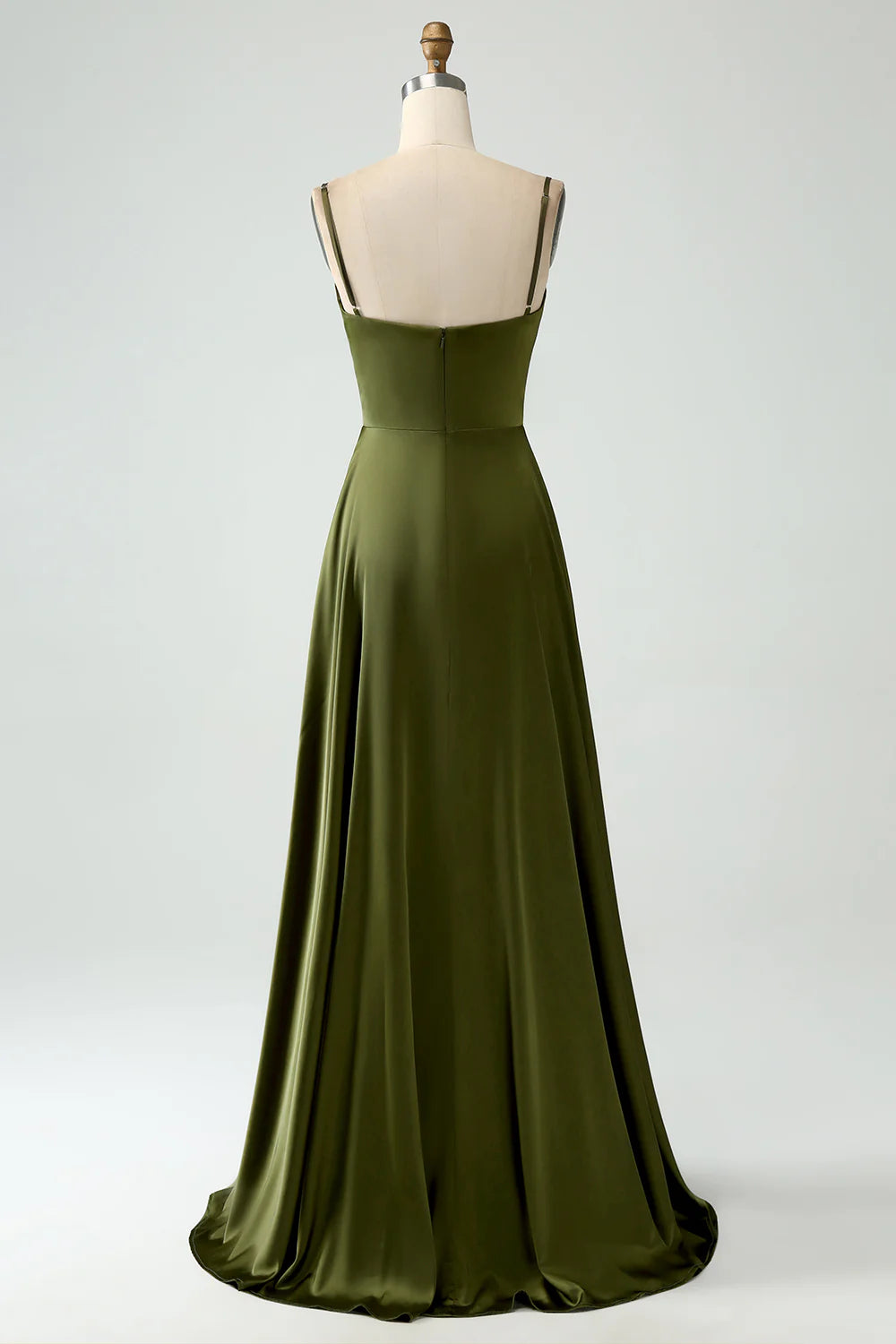 A-Line Spaghetti Straps Long Olive Bridesmaid Dress