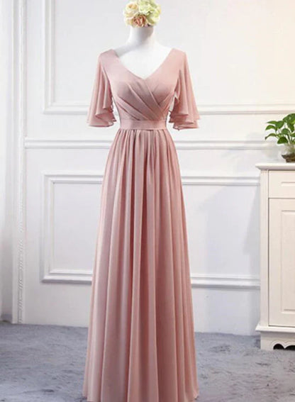 Pink Chiffon Bridesmaid Dresses Long Formal Gowns Pink Party Dresses