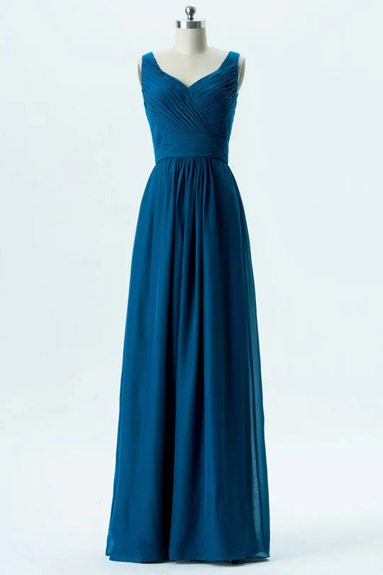 V-Neck Banded Waist Bridesmaid Dress