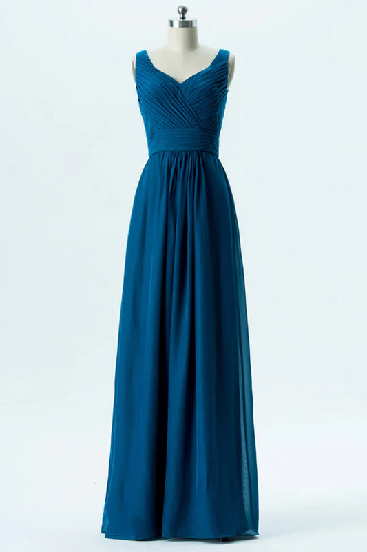 V-Neck Banded Waist Bridesmaid Dress