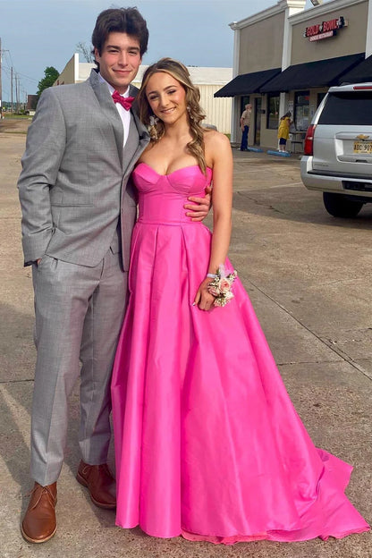 Strapless Satin Sweeping Long Prom Dress