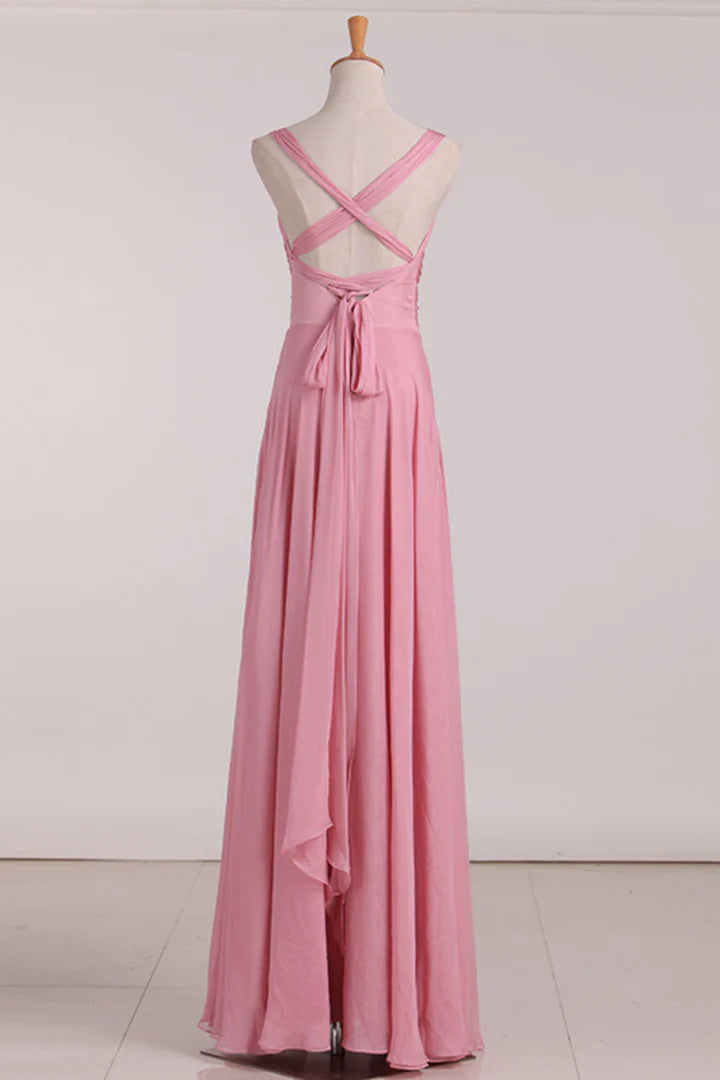 Lace-Up Back Long Bridesmaid Dress
