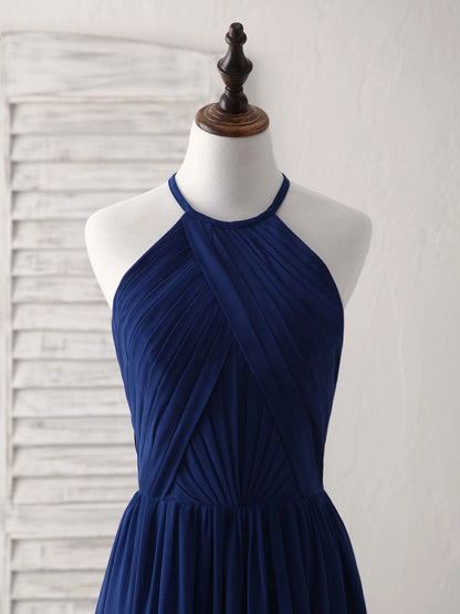 Dark Blue Chiffon Long Prom Dress Blue Bridesmaid Dress