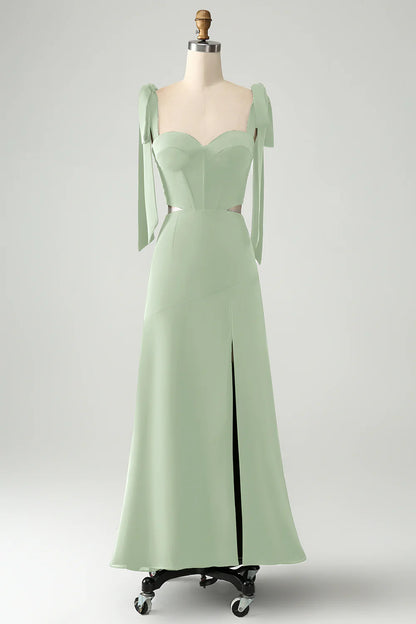A Line Spaghetti Straps Floor Length Dress with Slit