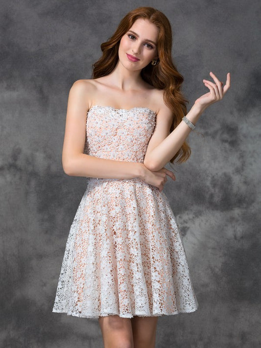 A-line Elegant Princess Sweet Lace Sleeveless Short Lace Cocktail Dress
