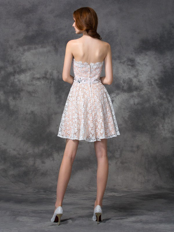 A-line Elegant Princess Sweet Lace Sleeveless Short Lace Cocktail Dress